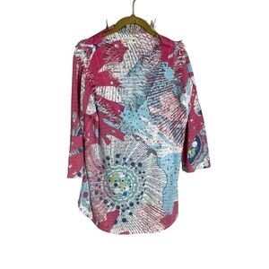 Atelier 5 Godze Yilmaz Art to Wear Pink Blue Fringe Top Medium